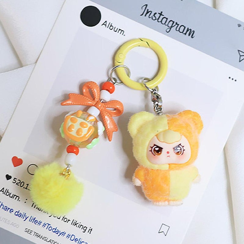 Cute Dopamine Color-Blocked Flocked Doll Doll DIY Jewelry Accessories Cute Particle Ornaments Trendy Toys Pendants Live Stream Blind Bags